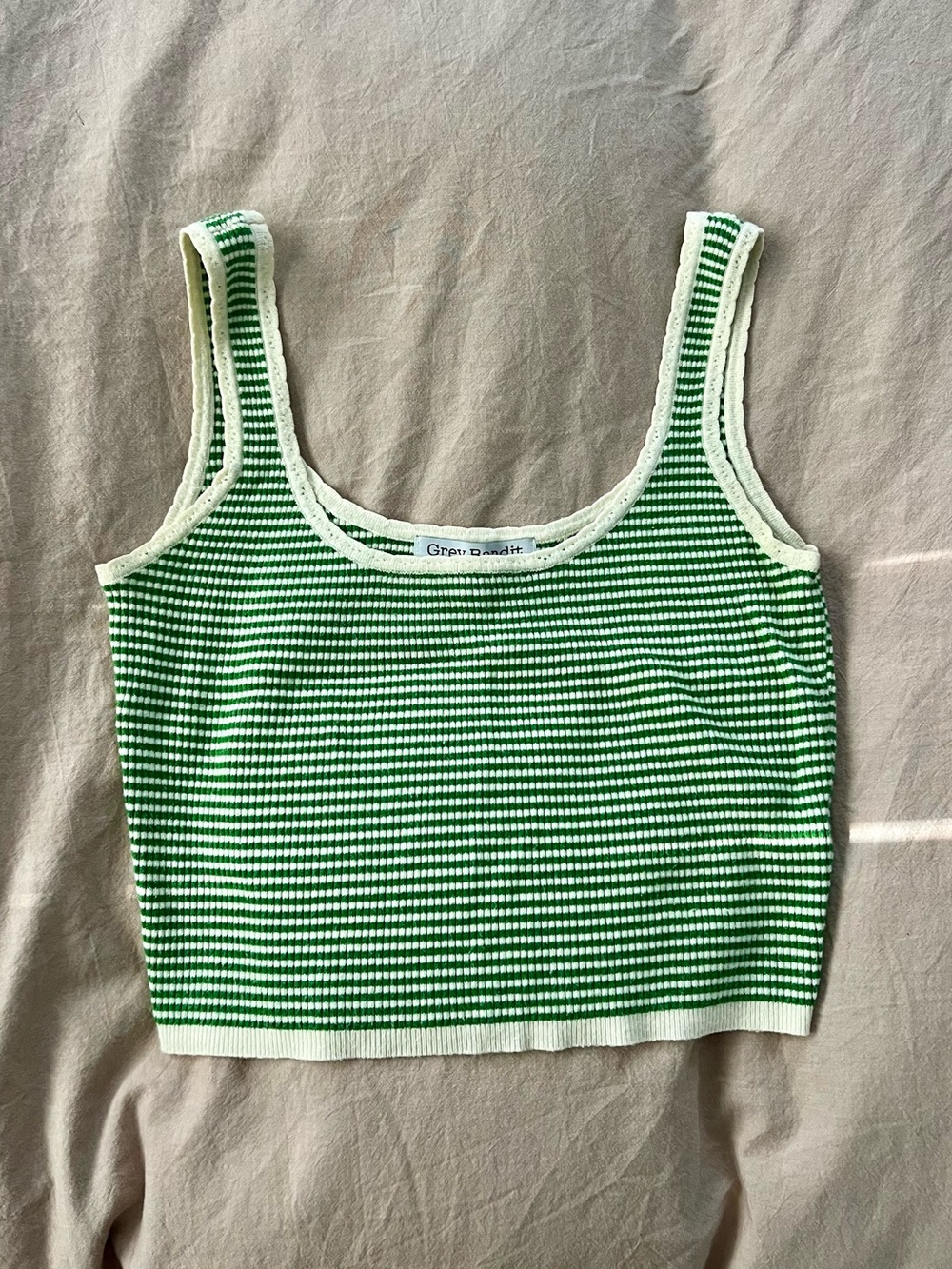 Grey Bandit Green & White Ribbed Stripe Tank Top